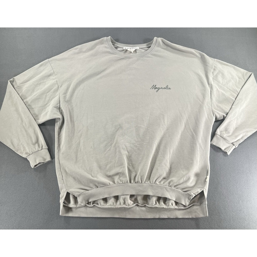 Magnolia Grey Embroidered Script Crewneck Sweatshirt Womens Small 5894-6NC-HS